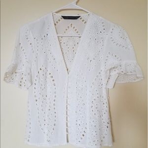 Zara White eyelet flutter sleeve top